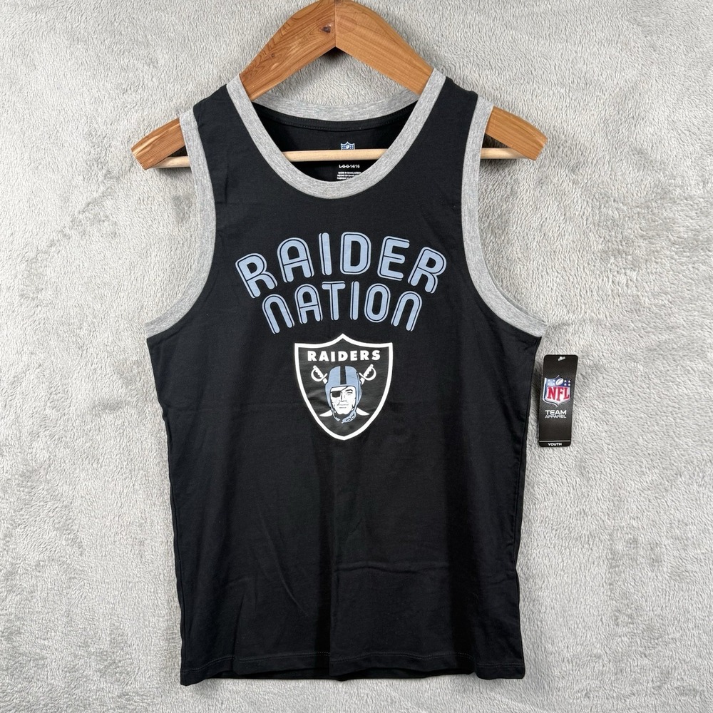 Oakland Raiders Raider Nation Tank Top Shirt Youth L NFL Black Football NWT